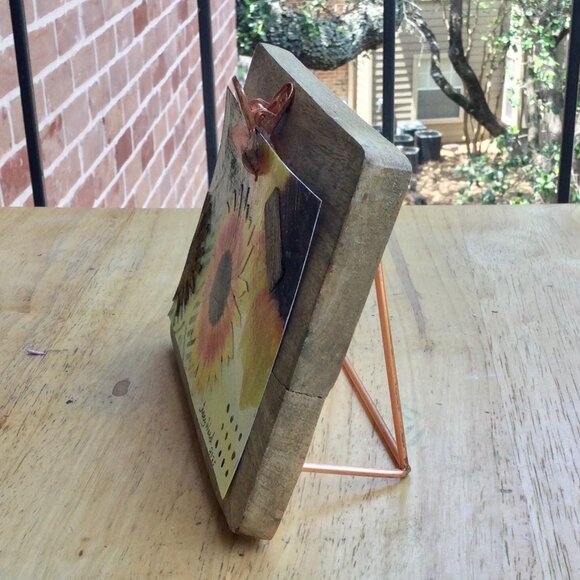 Handmade Sunflower Mixed Media Art & Wood Frame | Original 4x6 Artwork Signed - Picture 4 of 5